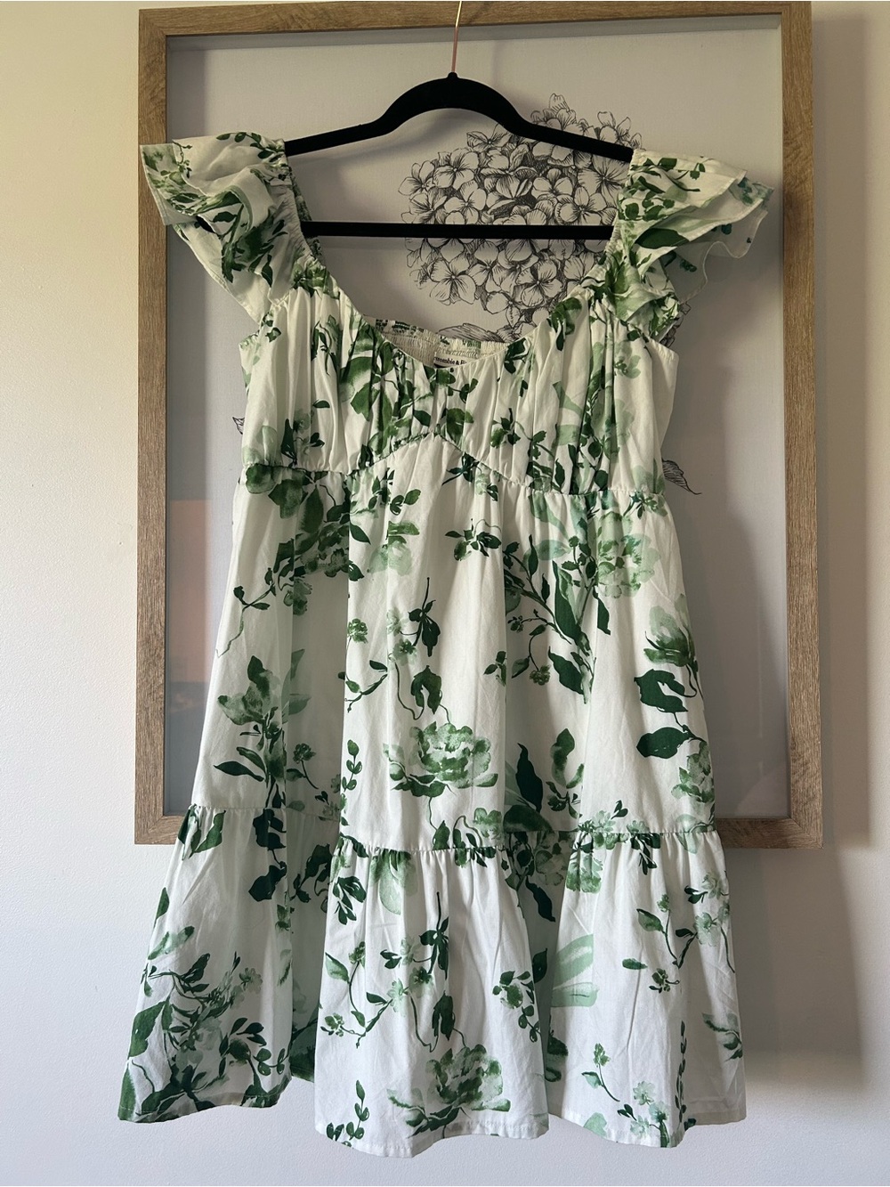 Abercrombie & Fitch White Floral Mini Dress with Green Print